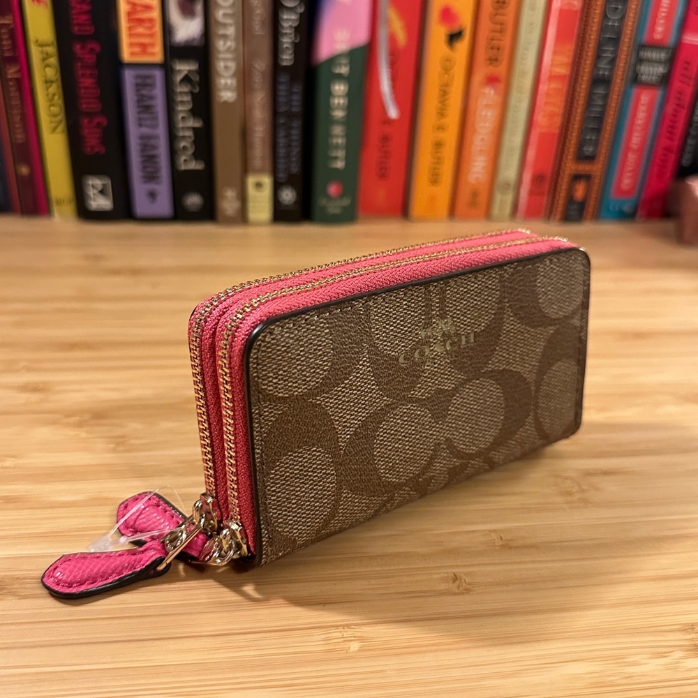 Coach Zip Around Wallet in Brown and Pink